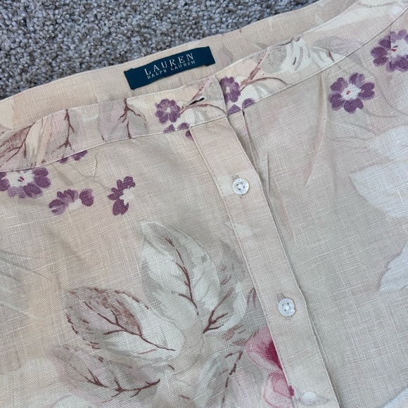 Vintage Lauren Ralph Lauren 100% Linen Floral Button Down A Line Skirt. 90’s. - Picture 6 of 14